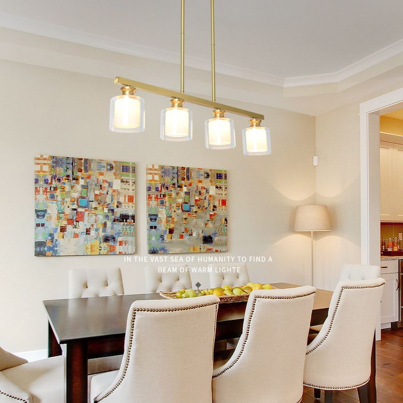 Lampada dell'isola cilindro moderna lampadario in vetro e isola metallica in oro