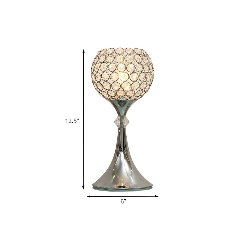 Lampada da tavolo in argento con cristallo inserito, forma curva, lampada da notte lounge a 1 testa con paralume a mezzo globo