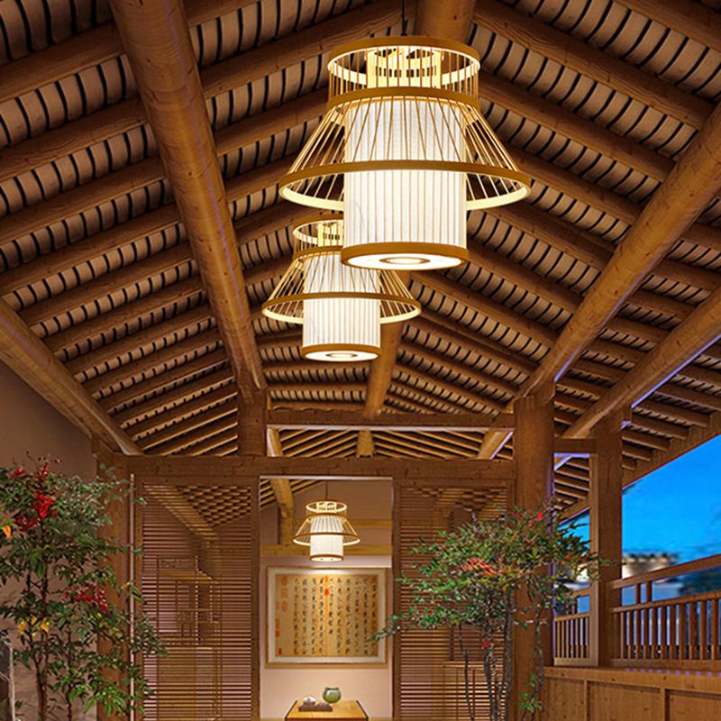 Japanese Pendulum Light Rattan 1-Light Hanging Ceiling Light for Dining Room