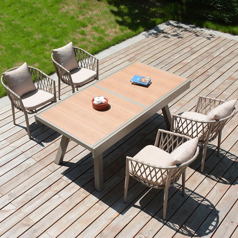 Brown Faux Wood Boho Dining Table Set 1/2/5/7 Pcs Rattan Dining Set