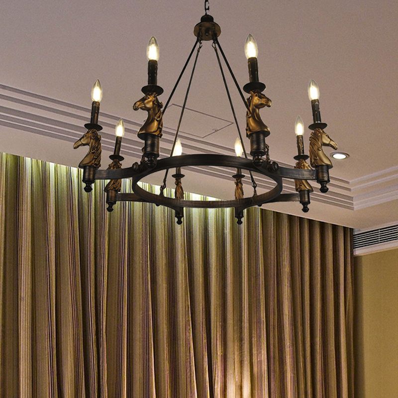 Industrial Wagon Wheel Chandelier Lamp 8 Lights Metal Pendant Lighting in Brass for Dining Room