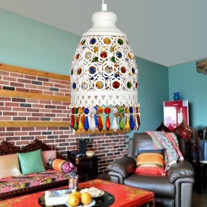 Bohemian Dome Pendant Lamp 1 Light Metal Hanging Ceiling Light in White for Living Room