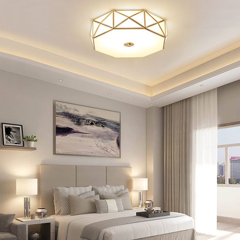 Glass Flushmount Lighting Minimalist Brass Drum Bedroom Flush Mount Ceiling Light Fixture