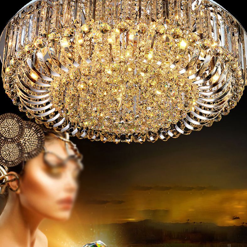 Contemporary Flush Mount Light Multi Head Clear Crystal Ceiling Lamp for Bedroom