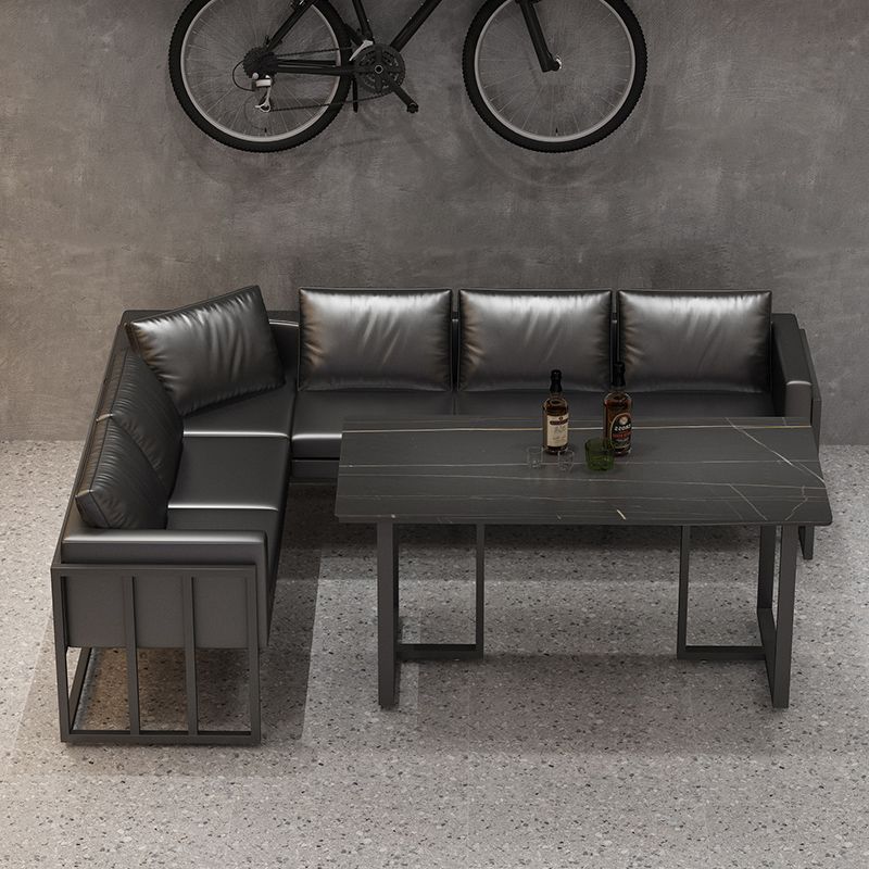 Industrial Sintered Stone Dinner Room Kitchen Table Black Table with Metal Base for Dinning Room