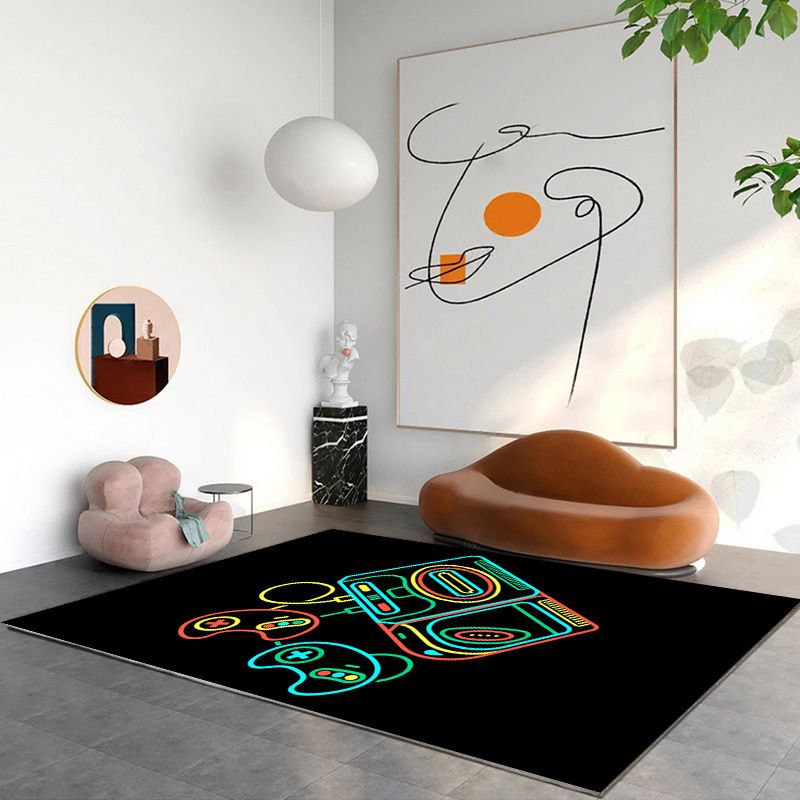 Modern Game Pad Print Rug Polyester Area Rug Washable Carpet with Non-Slip Backing