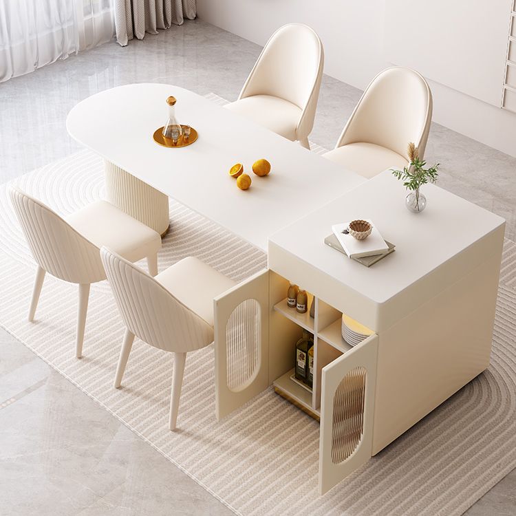 White Stone Top Dinette Table with Storage Modern Free Form Dining Table