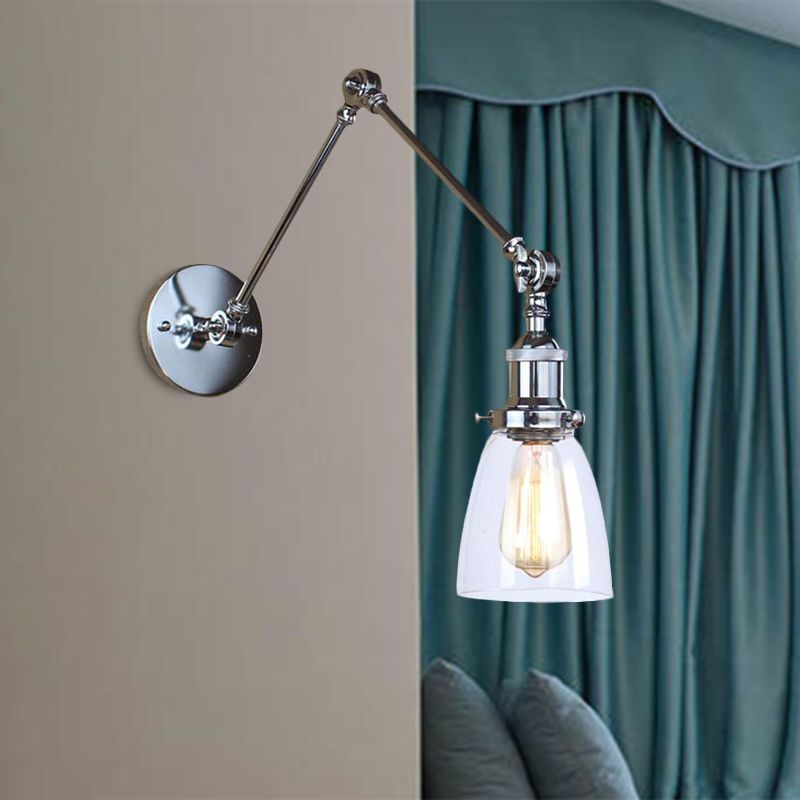Fiilles à côté de la luminaire d'applications Verre transparent antique 1 Light Light Black / Silver / Brass Wall Lampe avec bras oscillant