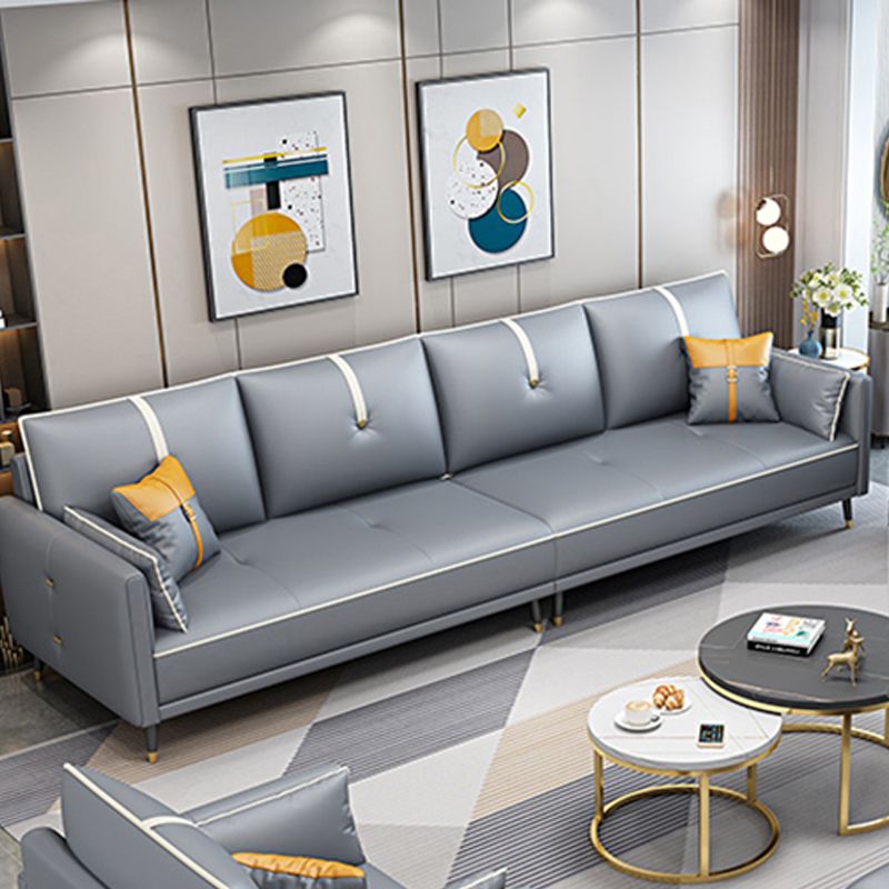 Faux Leather Sofa 35.43" High Modern Square Arm Sofa with 4 Pillows