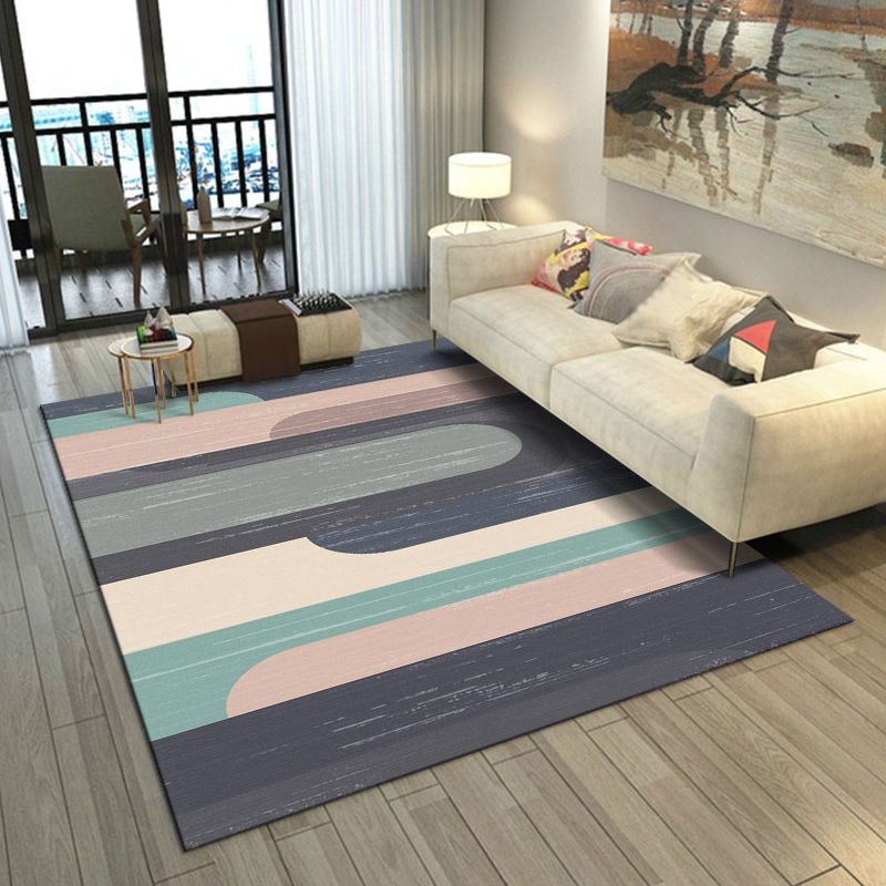 Funky Geometry Print Area Carpet Polyester Indoor Rug Non-Slip Backing Area Rug for Living Room