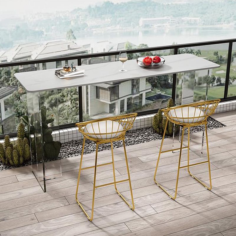 White Stone Top Rectangle Bar Table with Acrylic Base for Home