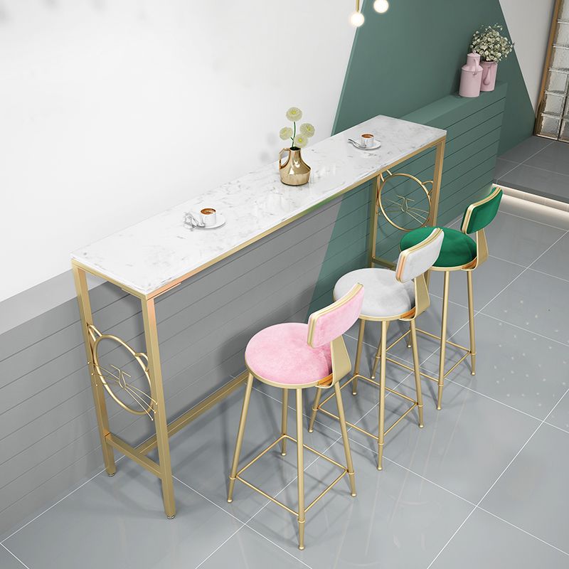 Metal Indoor Bar Height Pub Table Glam Style Bistro Table with Trestle Base