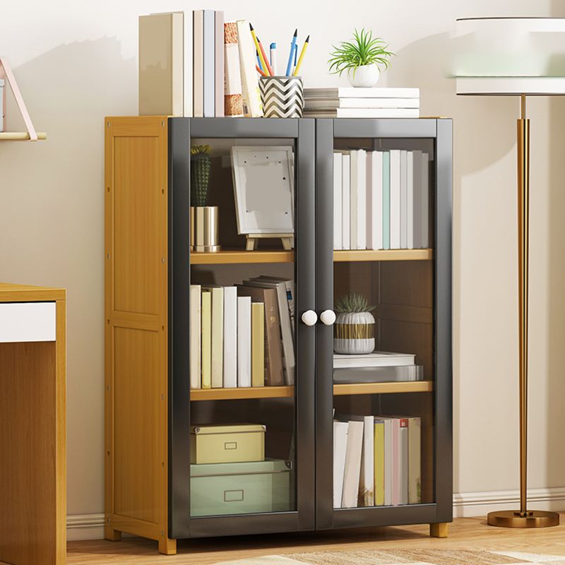 Modern Standard Bookcase Bamboo Closed Back Shelf with Doors