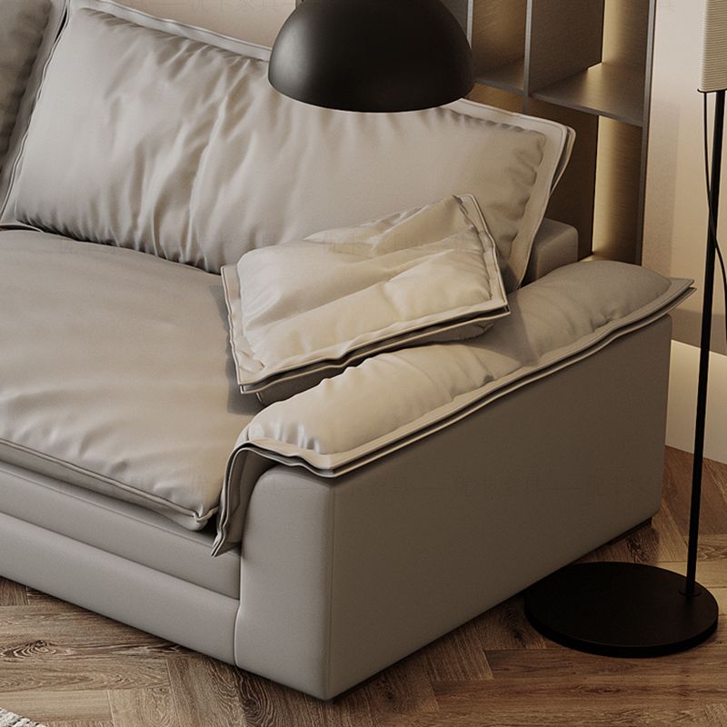 Grey Contemporary Faux Leather Pillow Top Arm Sofa with Loose Back for Living Room