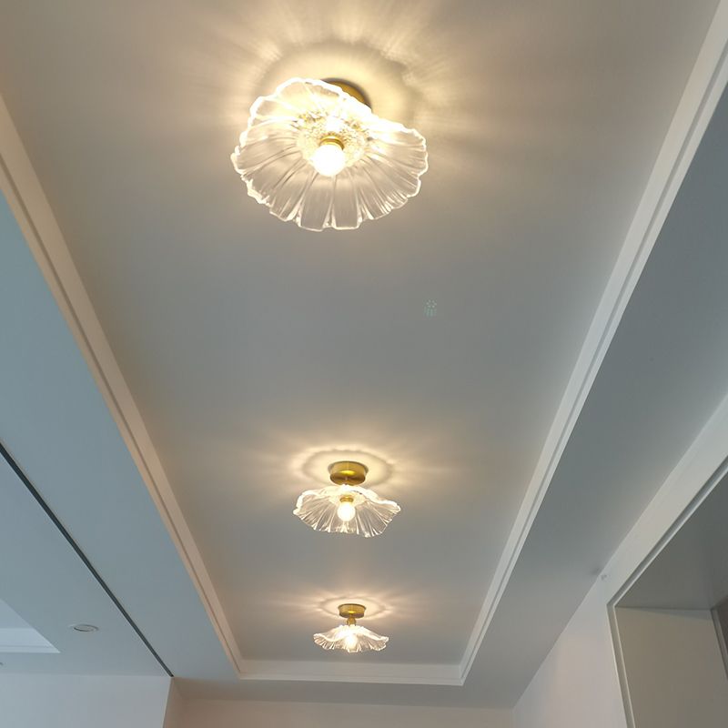 Shaded Aisle Semi Flush Mount Lighting Glass Minimalist Semi Flush Ceiling Light in Gold