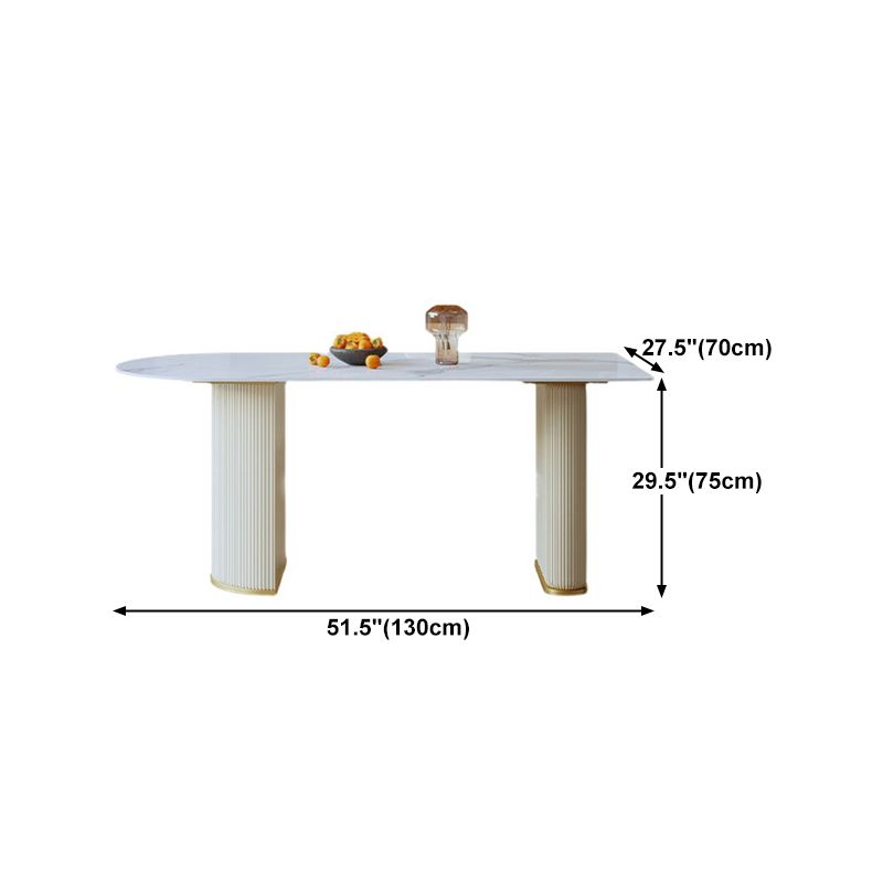 Sintered Stone Top White Table for Restaurant Modern Dining Table with Double Pedestal