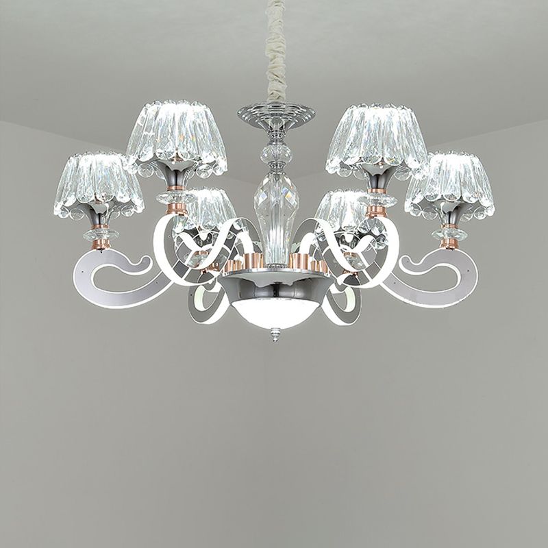 6/8 Köpfe konischem Kronleuchter Anhänger Licht modernistischer klarer Kristall -LED -Deckenhängung Lampe