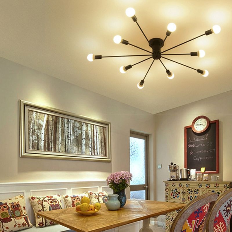 10 Lights Semi Flush Ceiling Light Mid-Century Metal Ceiling Light Fixture