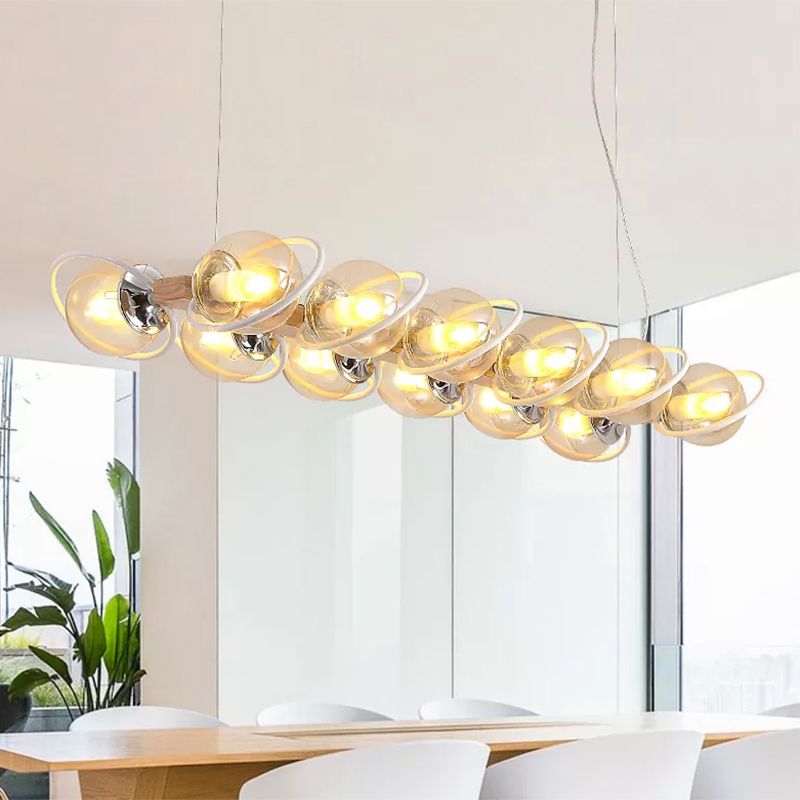 Cognac Bubble Shade Island Lighting 6/8/12 Lights Modern Glass Hanging Light Fixture for Dining Room