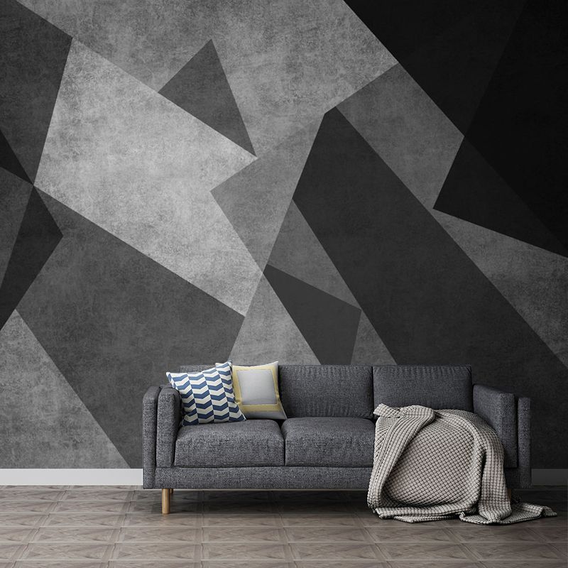 Black-Grey Modernist Mural Wallpaper Whole Geometric Pattern Wall Art for Bedroom