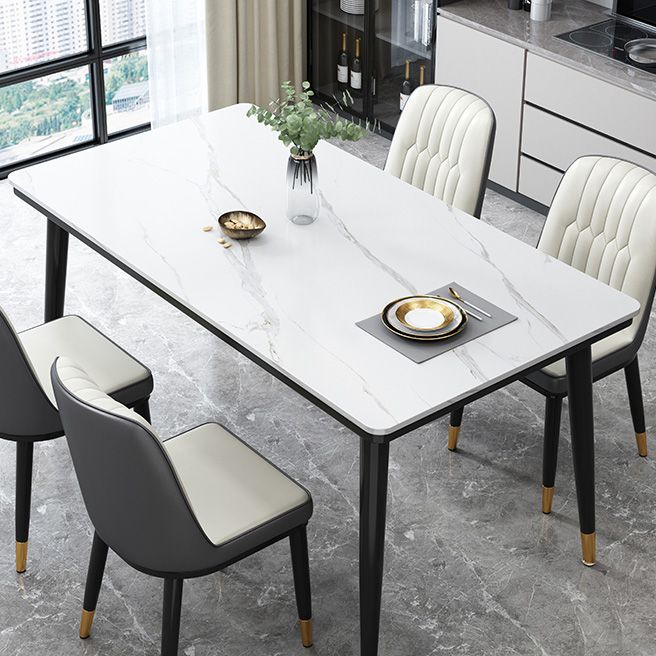 Mesa de comedor industrial con tapa de piedra sinterizada de forma rectangular de cocina con base de 4 patas