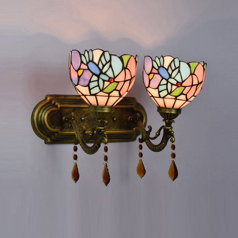 2-Lights Wall Light Fixture Tiffany Wall Mounted Lighting for Washroom