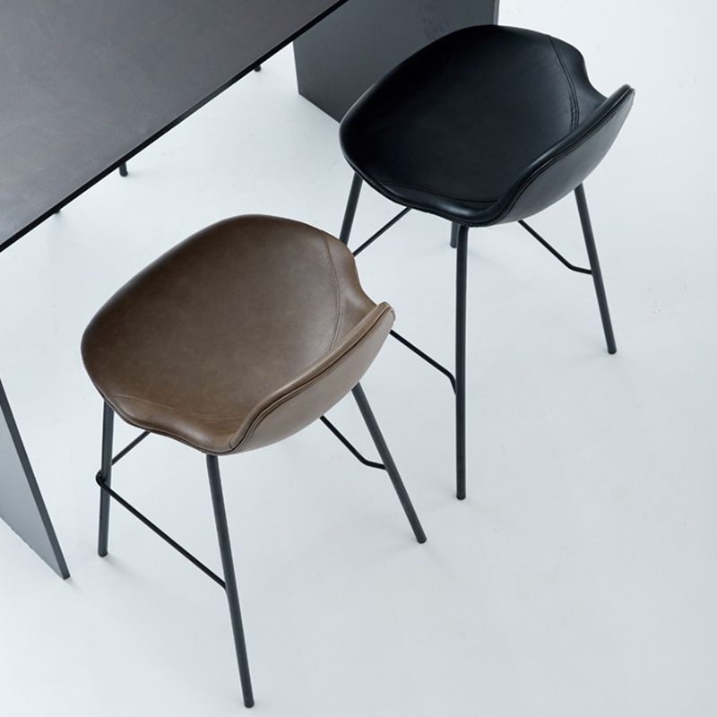 Modern Backrest Counter Stool Iron Bar Stool with Leather Cushion for Dining Room