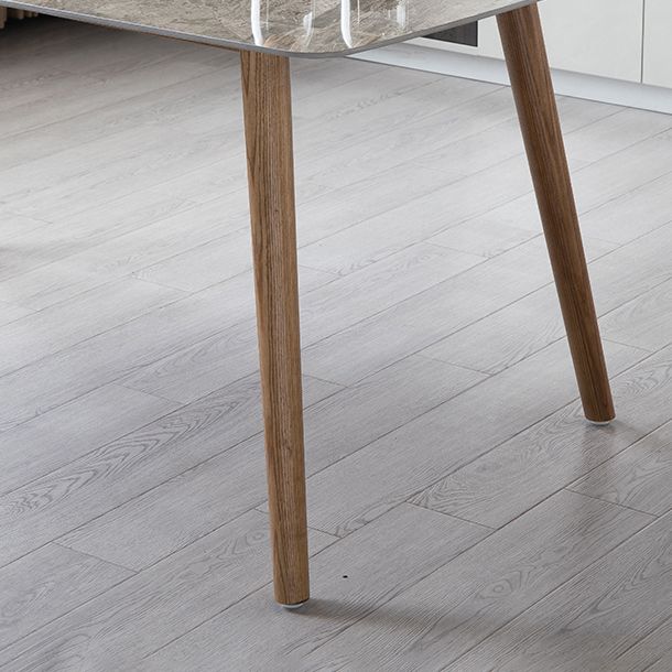 Eenvoudig gesinterde stenen eettafel 4 benen houten basis rechthoektafel voor thuis