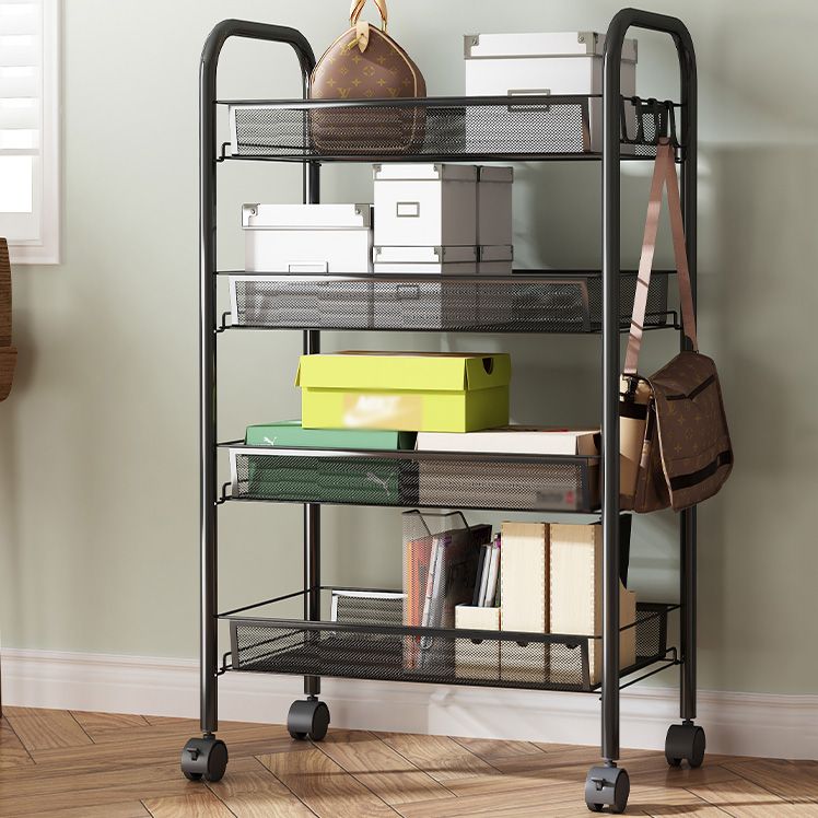 Modern Steel Etagere Bookshelf 3/4/5-Shelf Vertical Open Bookcase with Caster Wheels