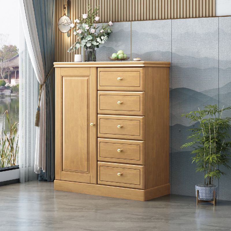 Rubberwood Accent Chest with1 - Door and Drawer, Bar Pulls Chest