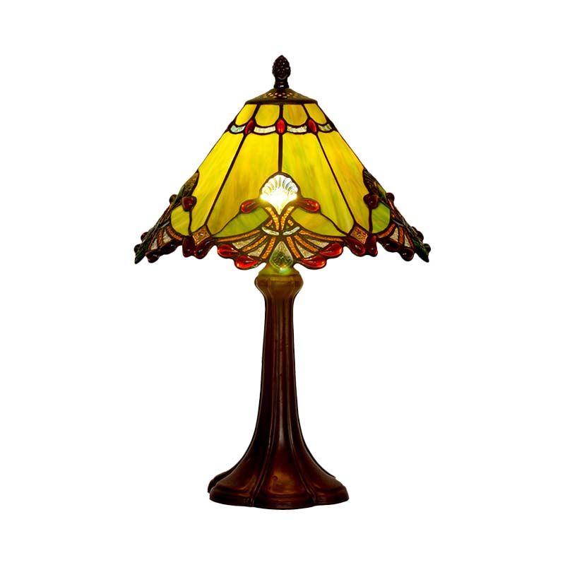 Green Glass Pyramidal Night Light Craftsman Single Coffee Table Lamp with Jewels
