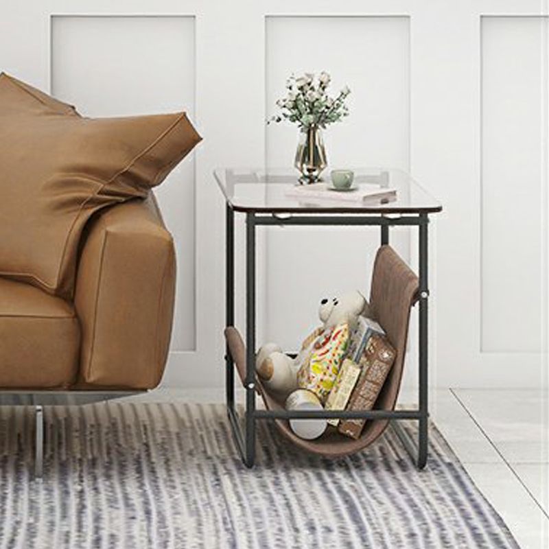 Modernistic Storage End Slide Table for Living Room with Metal Base