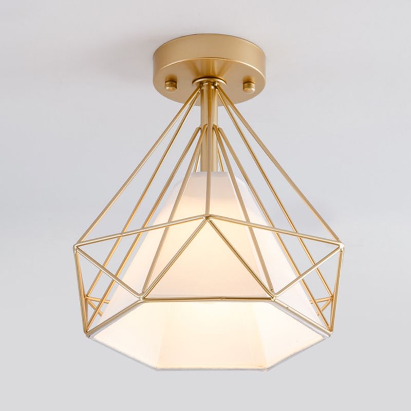 Metal Geometric Shade Flush Ceiling Light Industrial 1 Light Ceiling Light Fixture in Gold