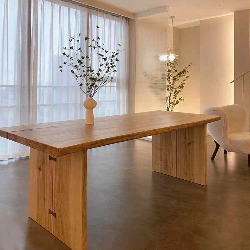 Modern Ash Wood Table for Restaurant Rectangle Kitchen Table with Double Pedestal