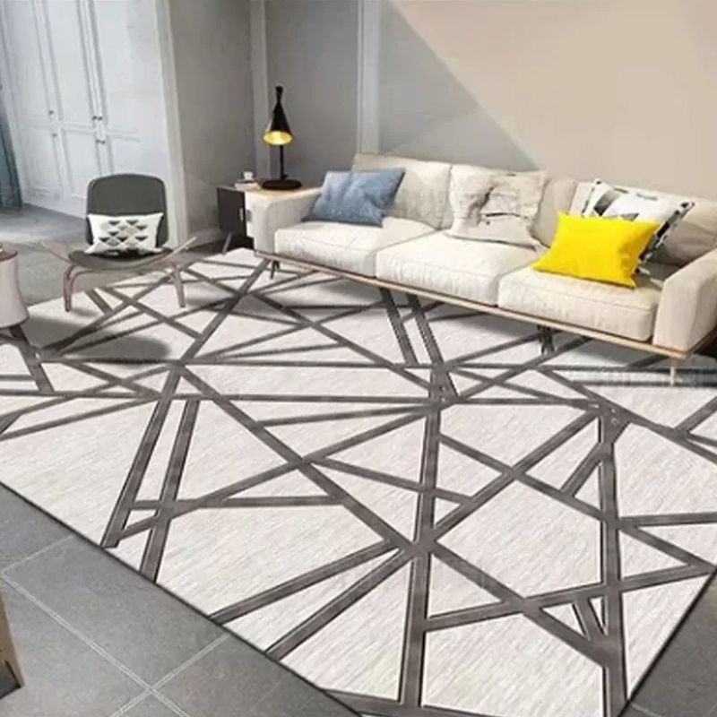 Contemporary Living Room Rug Multi Colored Geo Pattern Carpet Polyster Anti-Slip Backing Easy Care Rug