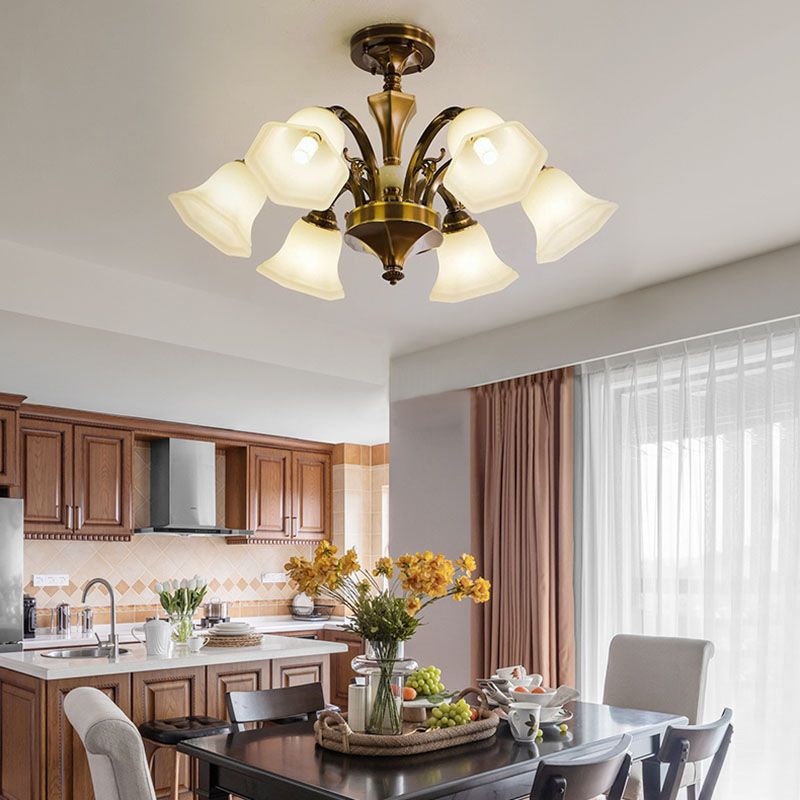 American Style Ceiling Light Bell Shape Ceiling Lamp with Glass Shade for Living Room