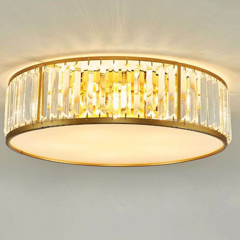 3/4/5 Lumière à la lumière du tambour contemporain Crystal Ceiling Flush Mount in Gold for Bedroom, 12.5 "/16.5" /20.5 " W