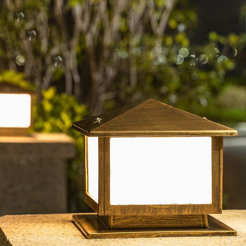 Vintage Rectangular Shade Post Light Frosted Acrylic LED Landscape Lamp for Courtyard