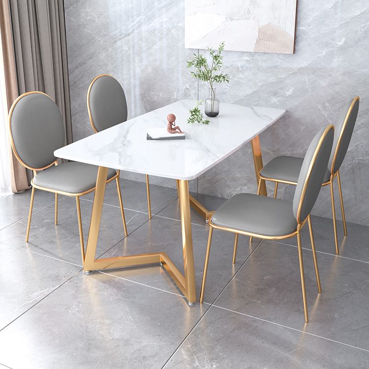 Iron Double Pedestal Table Modern Rectangle Stone Dining Table
