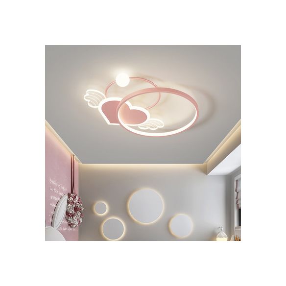 Cartoon Heart Vleugel Flush Mount Plafond Licht Metaal Kids Room LED Flush Light met Halo Ring