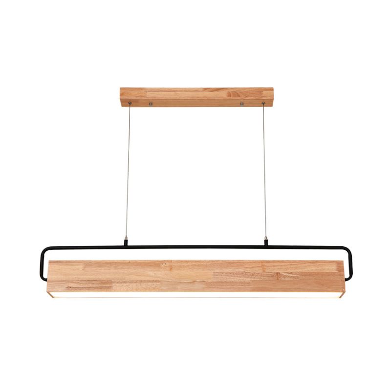28"/35.5" Wide Modern Rectangular Wood Ceiling Chandelier 1-Head LED Drop Pendant Light in Warm/White Light