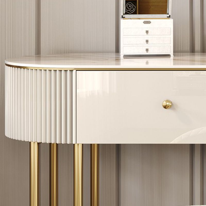 Glam Wood Vanity Dressing Table 2-Drawer Slate Top Make-up Vanity