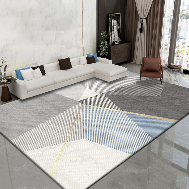 Grey Modern Rug Blended Graphic Rug Non-Slip Backing Rug for Home Decor