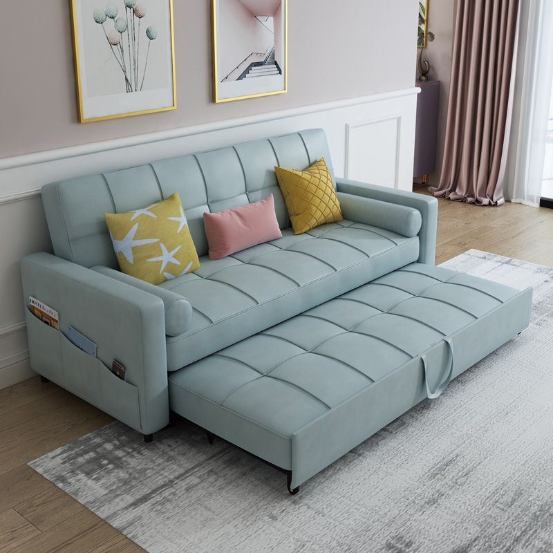 Contemporary Futon Sleeper Sofa Bed with Storage and Square Arms