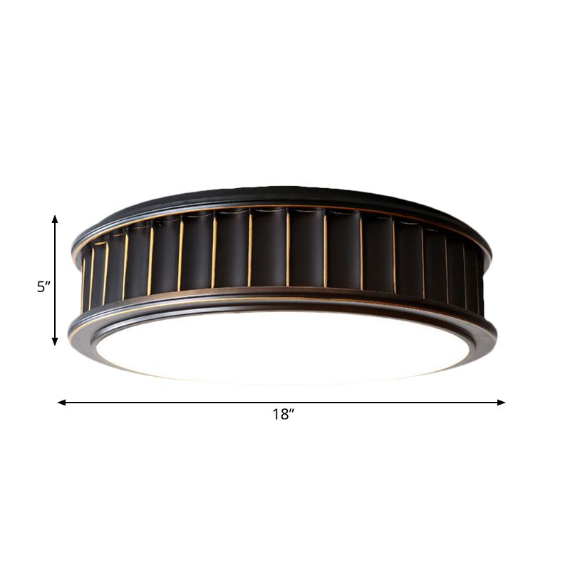 Black Ribbed Round Flush Lamp Minimalist Iron Surface Mounted LED Ceiling Light, Warm Light