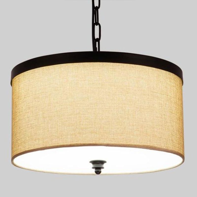 Light Yellow Finish Chandelier, Black Edge, Adjustable Chain Ceiling Light