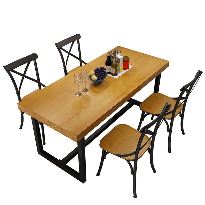 Industrial 1/3/5 Pieces Dining Set Rectangle Pine Wood Dining Table for Cafe