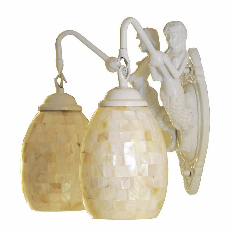 Dome/Globe Shell Vanity Lighting Idea Baroque 2 Lights White/Brass Sconce Light Fixture for Bathroom, 10"/11" H
