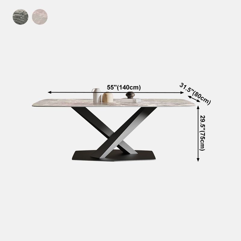 Rechthoek traditionele luxe eettafel gesinterde stenen tafel met zwarte voetstukbasis