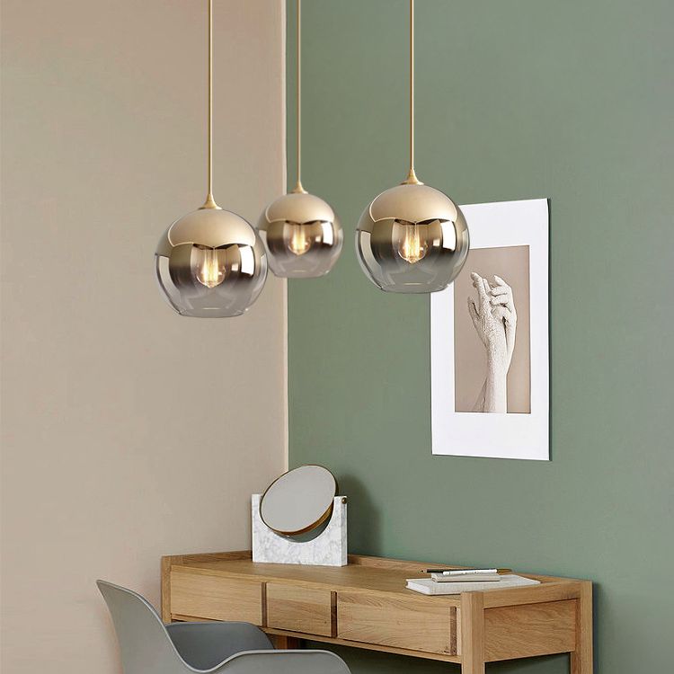 Gold Globe Single Pendant Light in Modern Creative Style Wrought Iron Hanging Lamp with Glass Shade